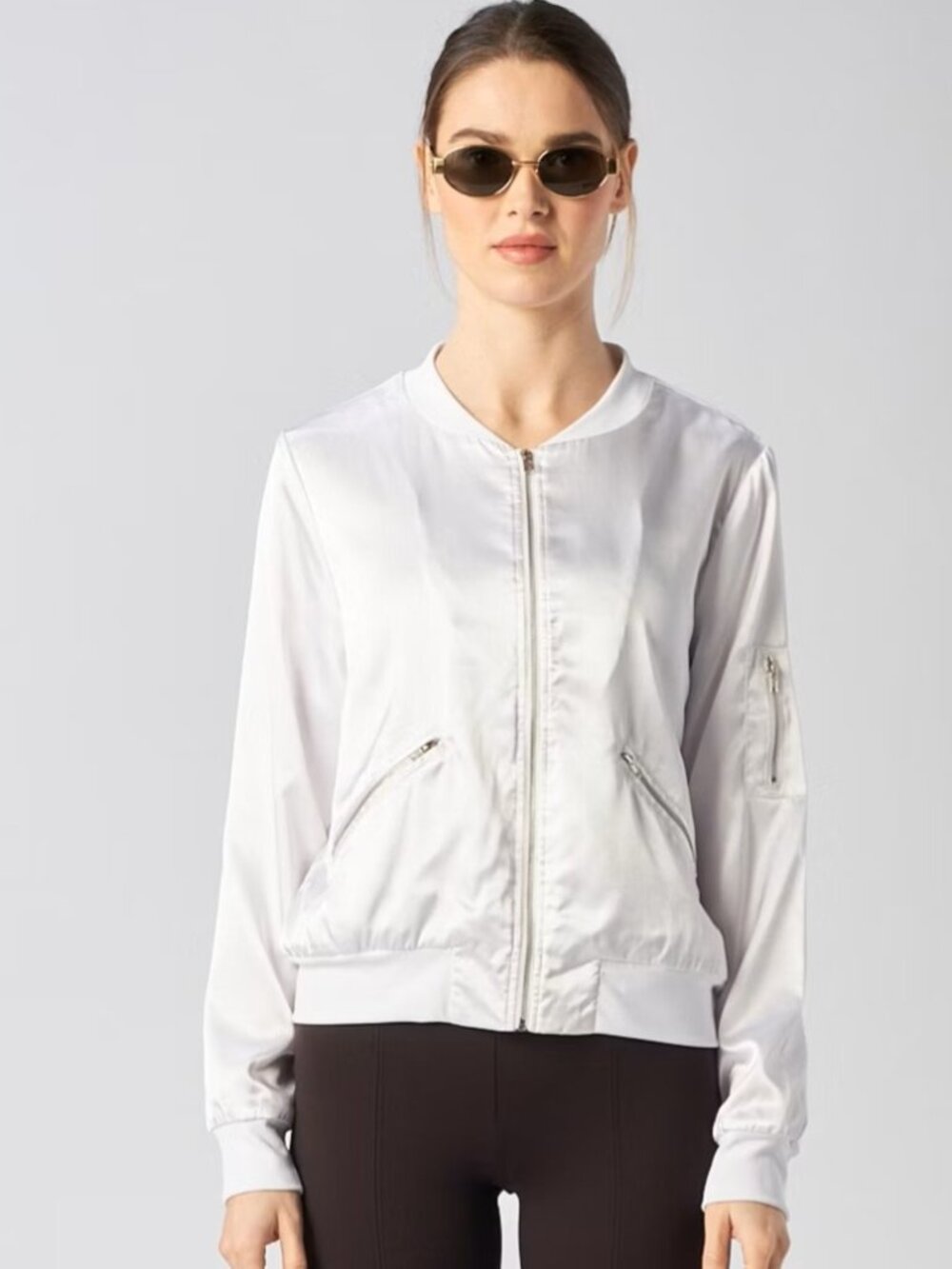 Gottex White Satin Bomber Jacket – Chic Lightweight Layer - Small